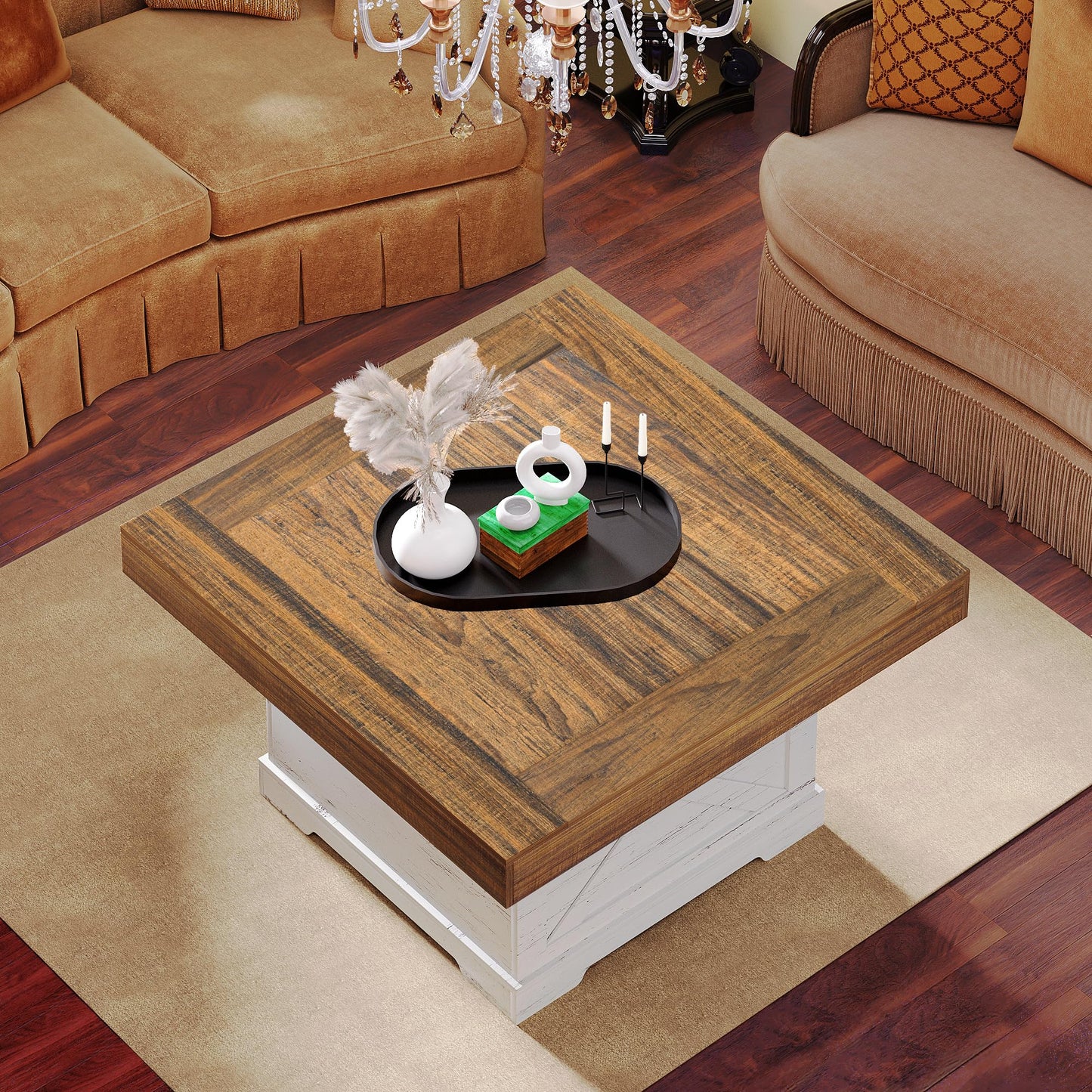 Antique White+walnut Coffee Table