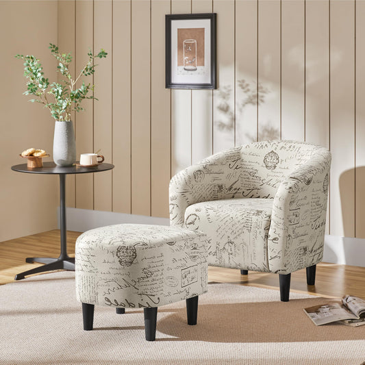 Modern Club Chair with Ottoman, Fabric Accent Armchair with Footstool