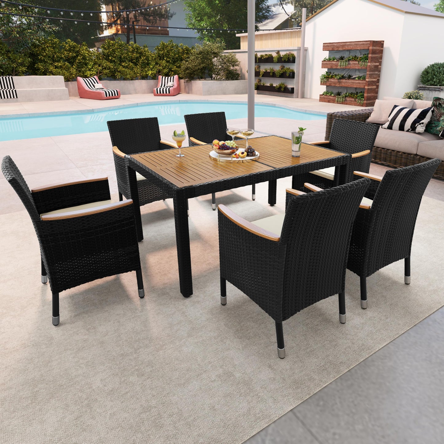 Black/Beige Dining Acacia Wood Table