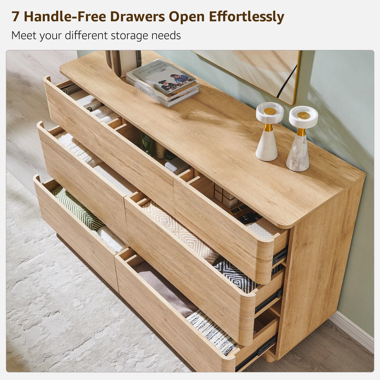 52" Wide Modern 7 Drawer Dresser for Bedroom