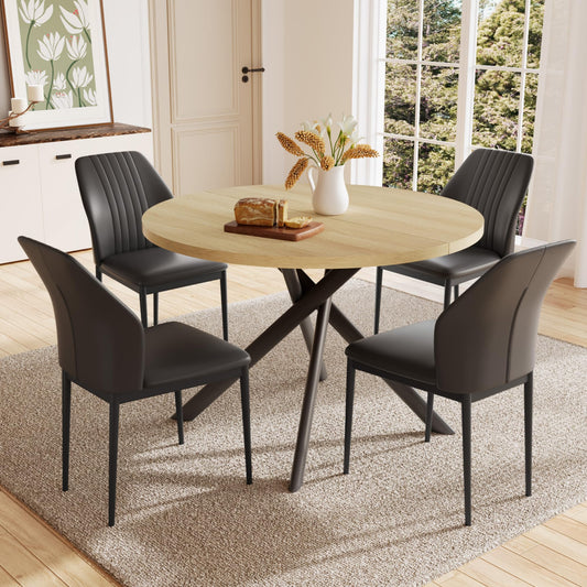 Cream Table+4 Black Chairs Dining Table