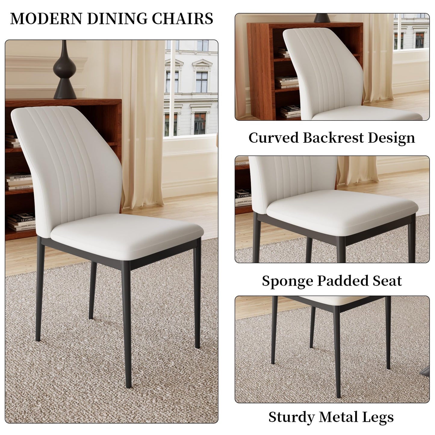Walnut Table+4 White Chairs Dining Table