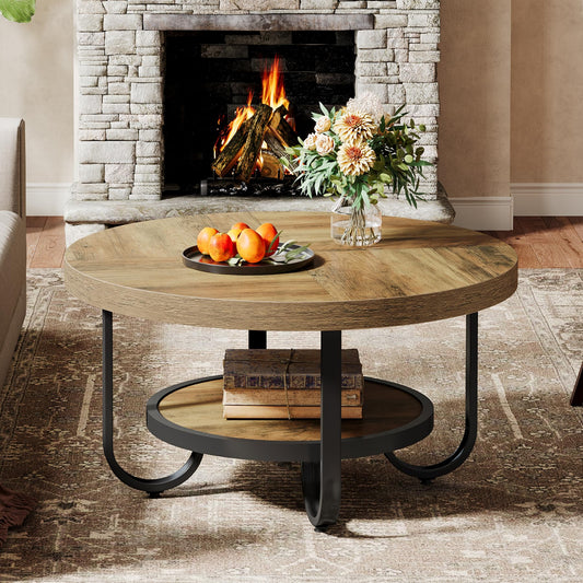 Brown Round Coffee Table for Living Room