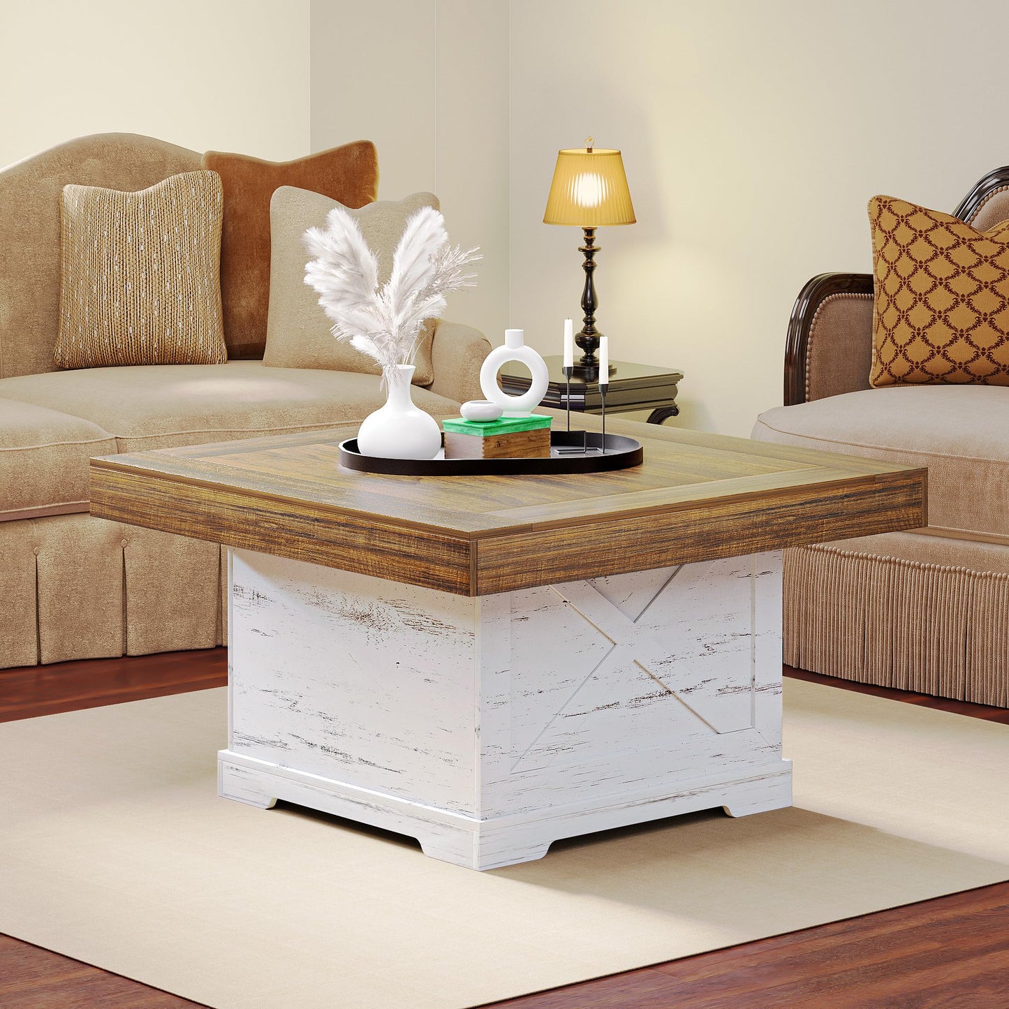 Antique White+walnut Coffee Table