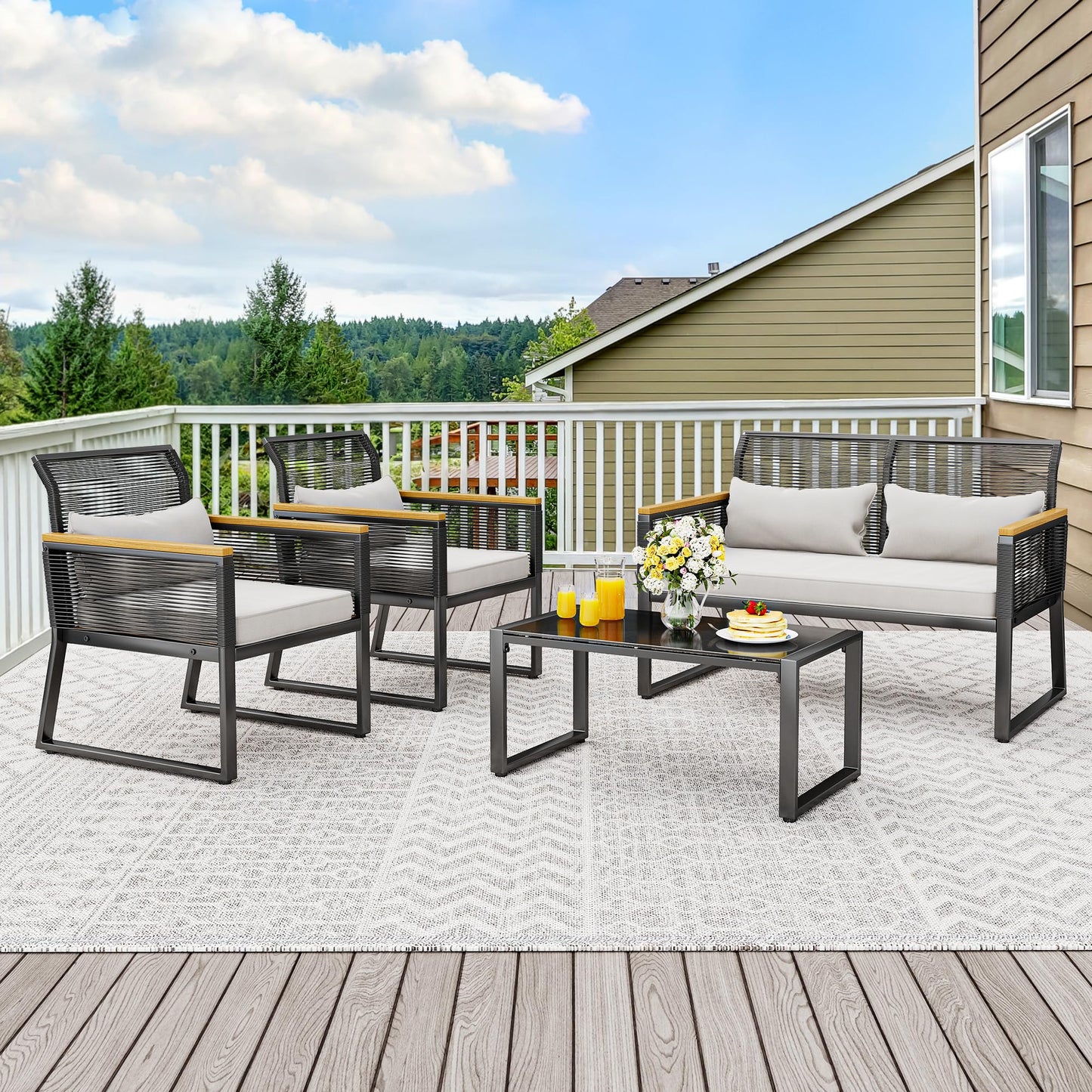 Modern 4-Piece Outdoor Wicker Patio Furniture Set