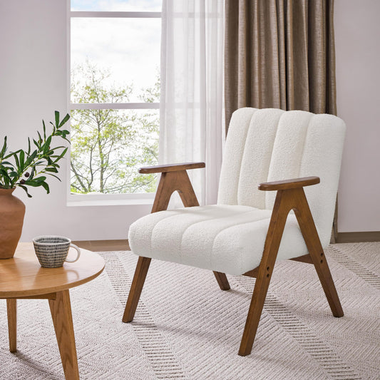 Boucle Fabric Mid Century Accent Chair