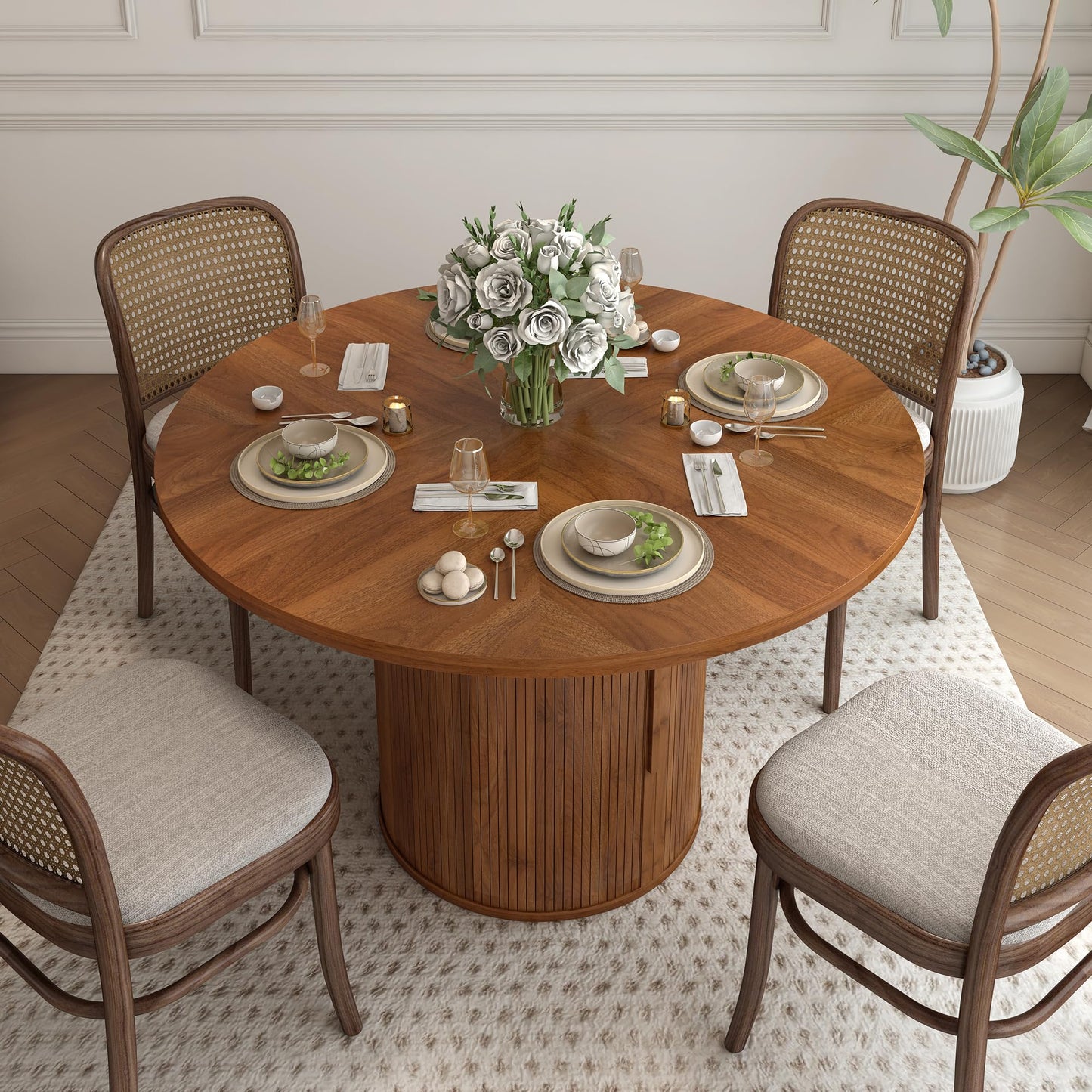 Walnut+hidden Storage - 47 inch Round Dining Table