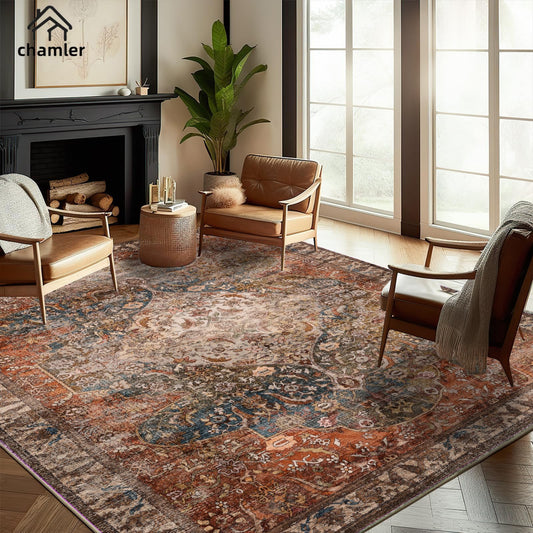 Red Blue Flowers Area Rugs