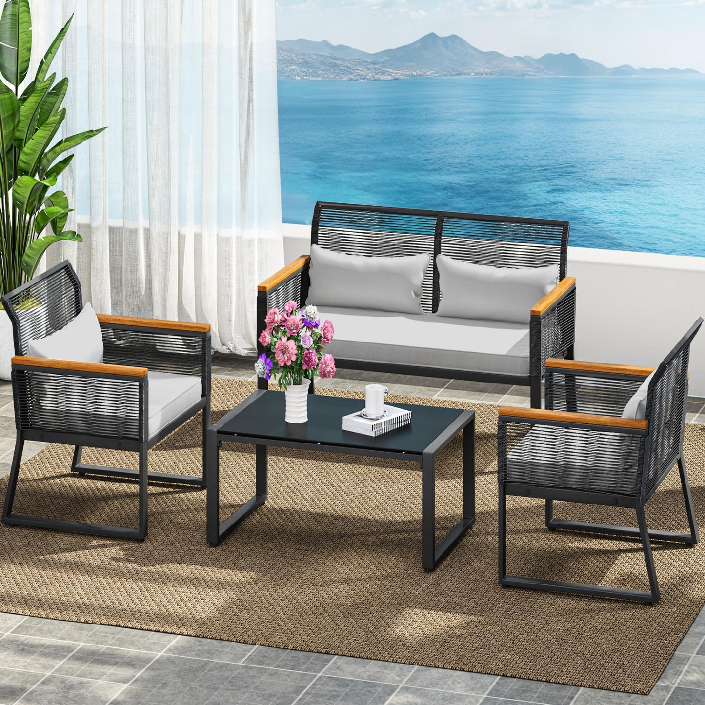 Modern 4-Piece Outdoor Wicker Patio Furniture Set