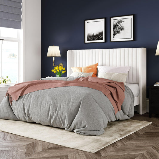 Velvet Bed Frame/Vertical Channel Tufted Wingback Headboard