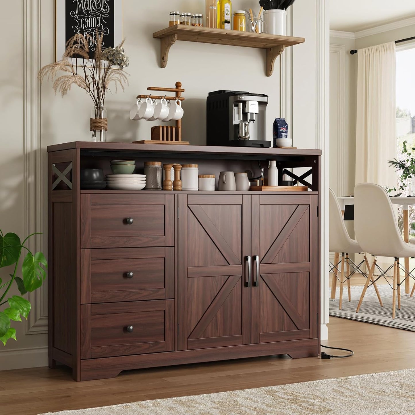 31.5" Rustic Brown Storage Cabinet with Doors and Drawers