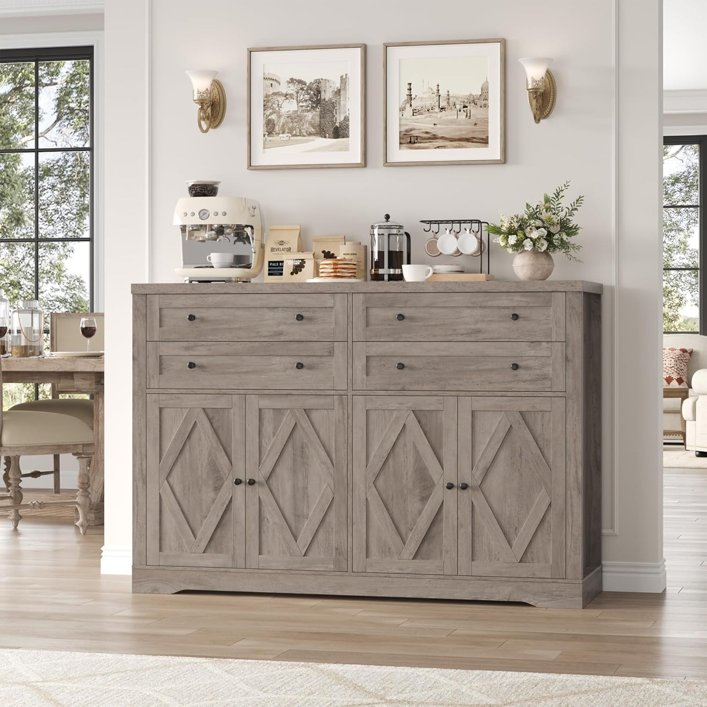 55" Coffee Bar with 4 Large Drawers