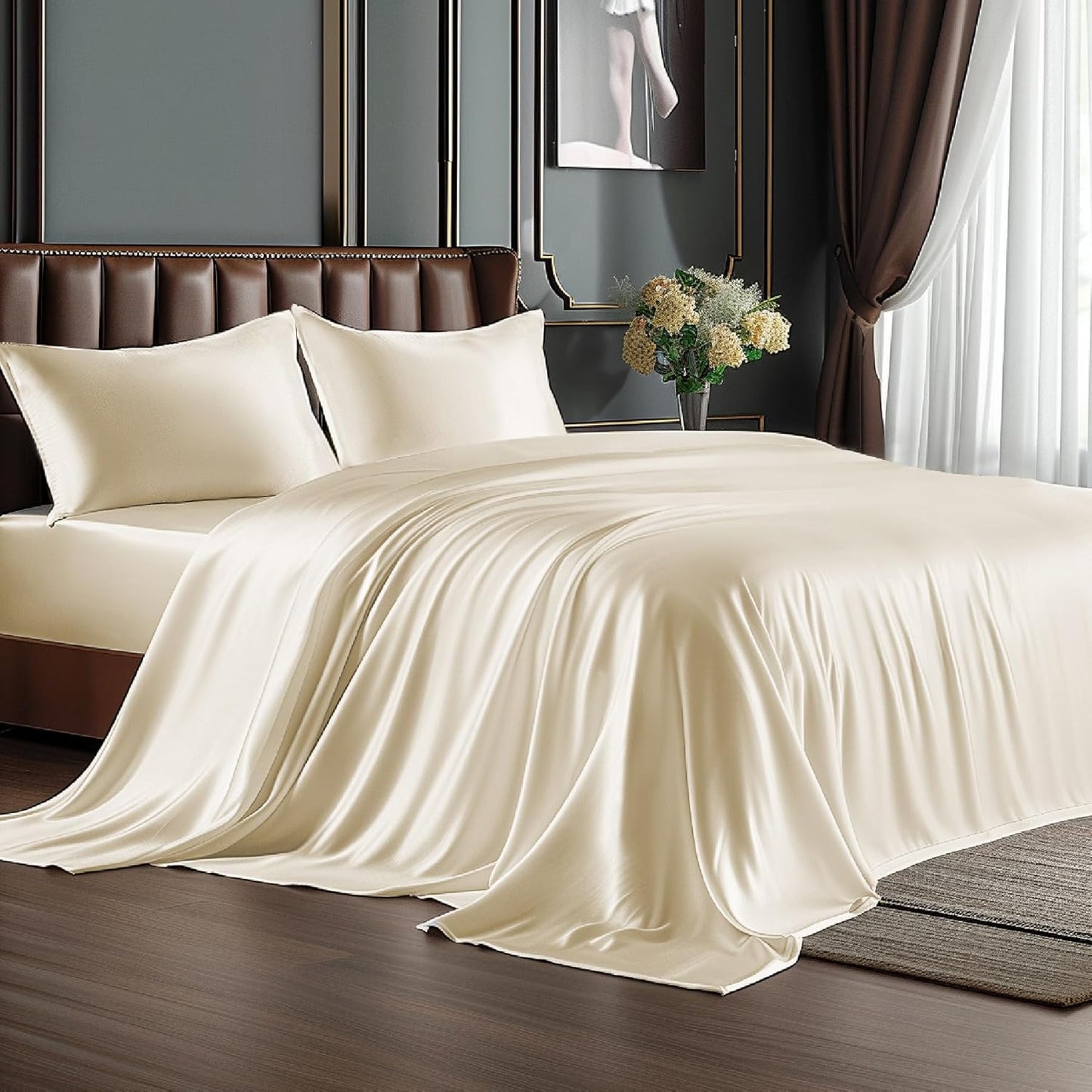 Luxury Soft Black Silky Sheets Full Size Bed Set