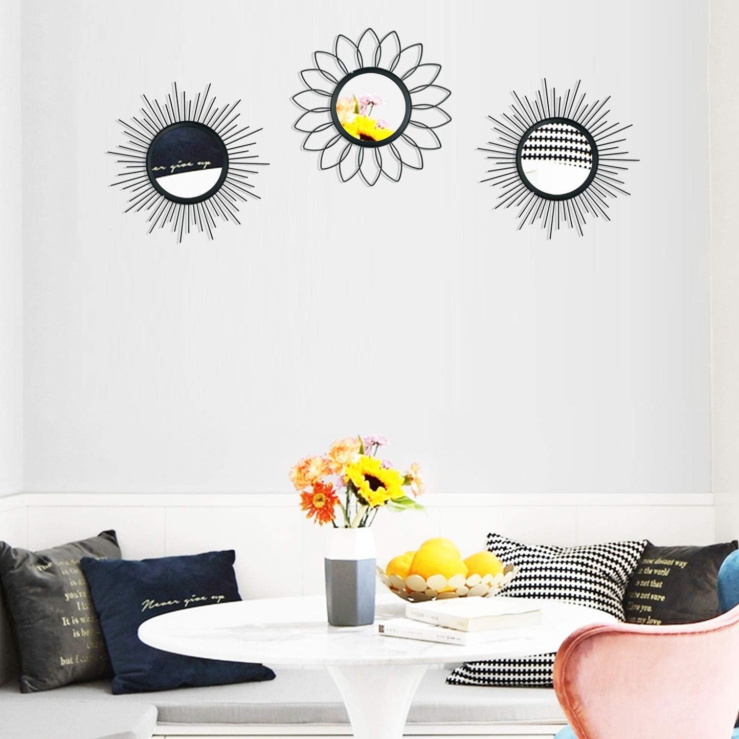 3 Pack Metal Sunburst Wall Mirrors for Home Décor