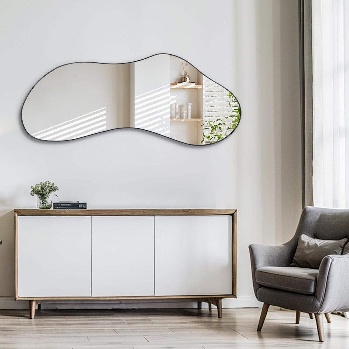 47.2"x21.4" Asymmetrical Oblong Mirror, Cloud Shaped Mirror