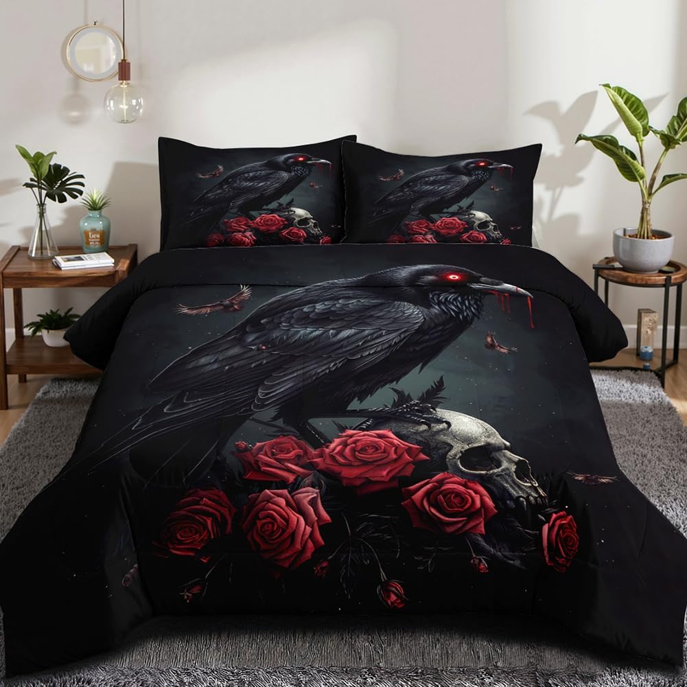 Red Black Geometric Comforter Set Queen Size 3D Stereoscopic