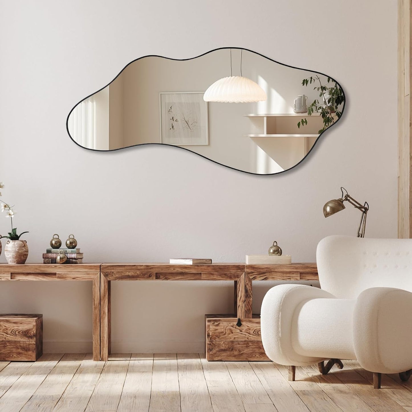 47.2"x21.4" Asymmetrical Oblong Mirror, Cloud Shaped Mirror