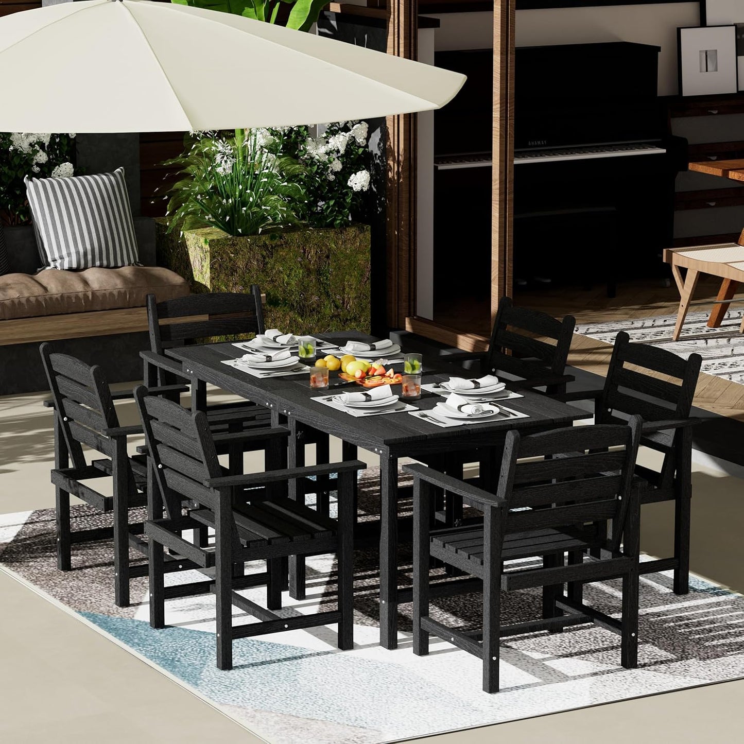 7-Piece Outdoor Dining Table Sets - 2 in 1 Convertible Table
