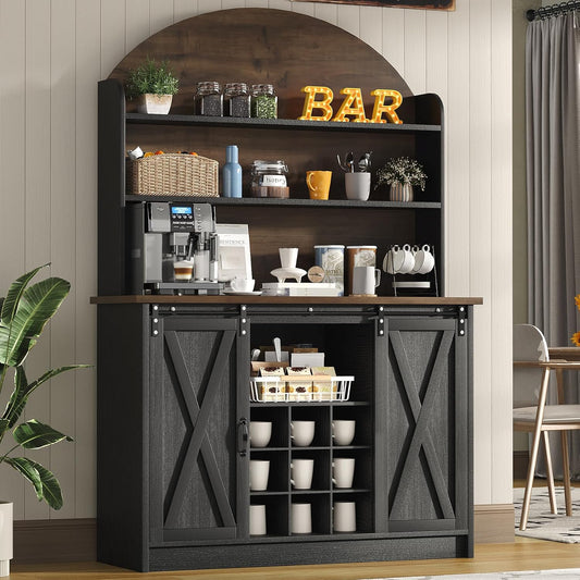 67” Tall Coffee Bar with Sliding Barn Doors