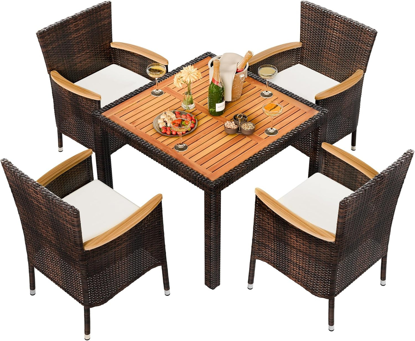 Wicker Patio Furniture Set with Wood Table Top