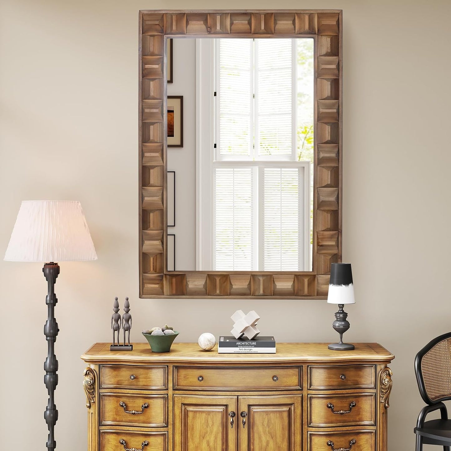 36x24 Inch Farmhouse Rectangle Wall Mirrors with Wooden Frame