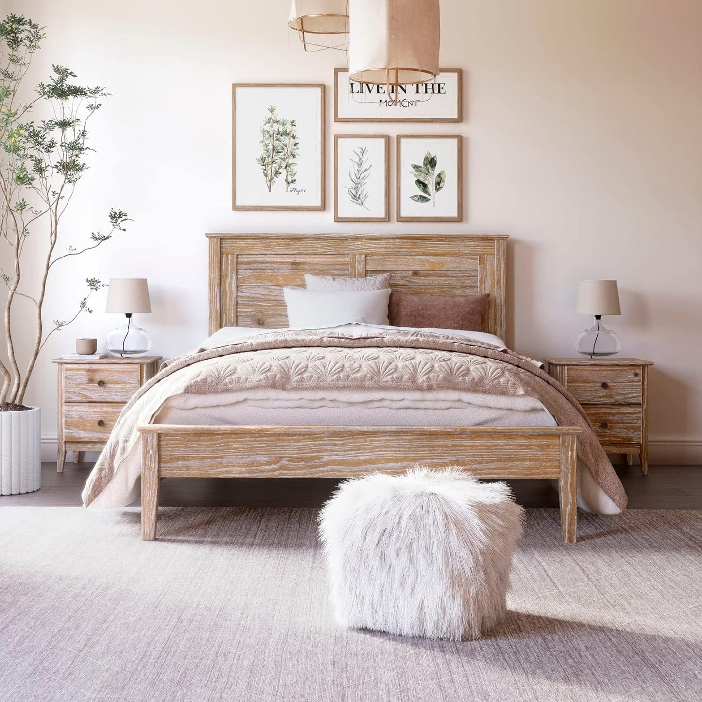 Solid Wood Platform Bed, Brushed Walnut
