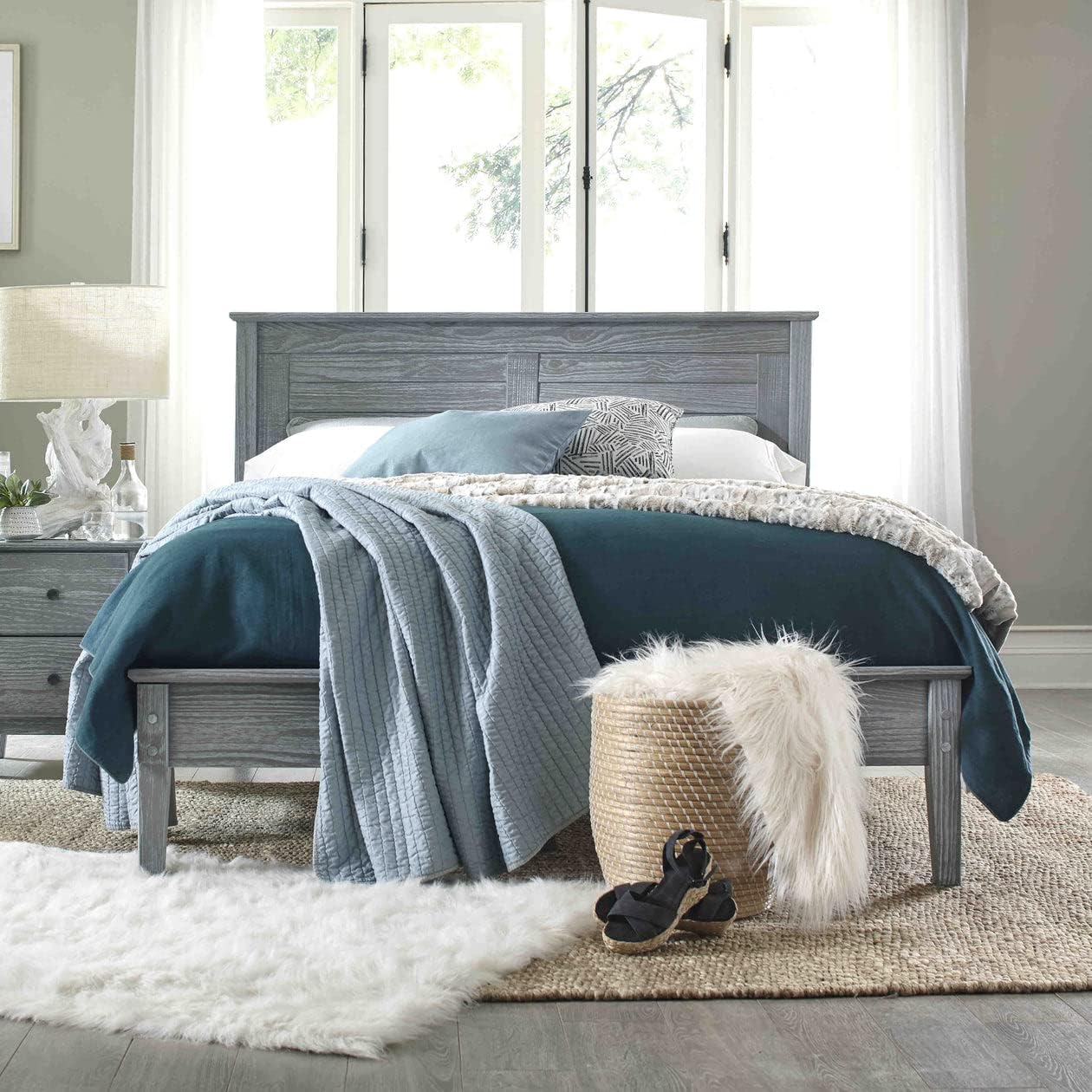 Solid Wood Platform Bed, Brushed Walnut