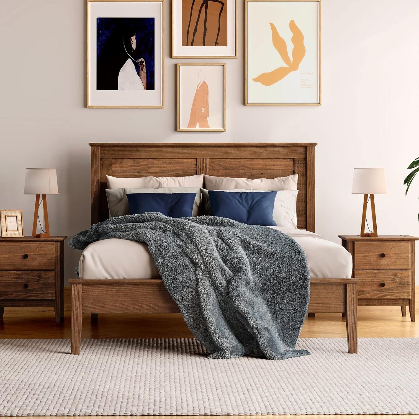 Solid Wood Platform Bed, Brushed Walnut