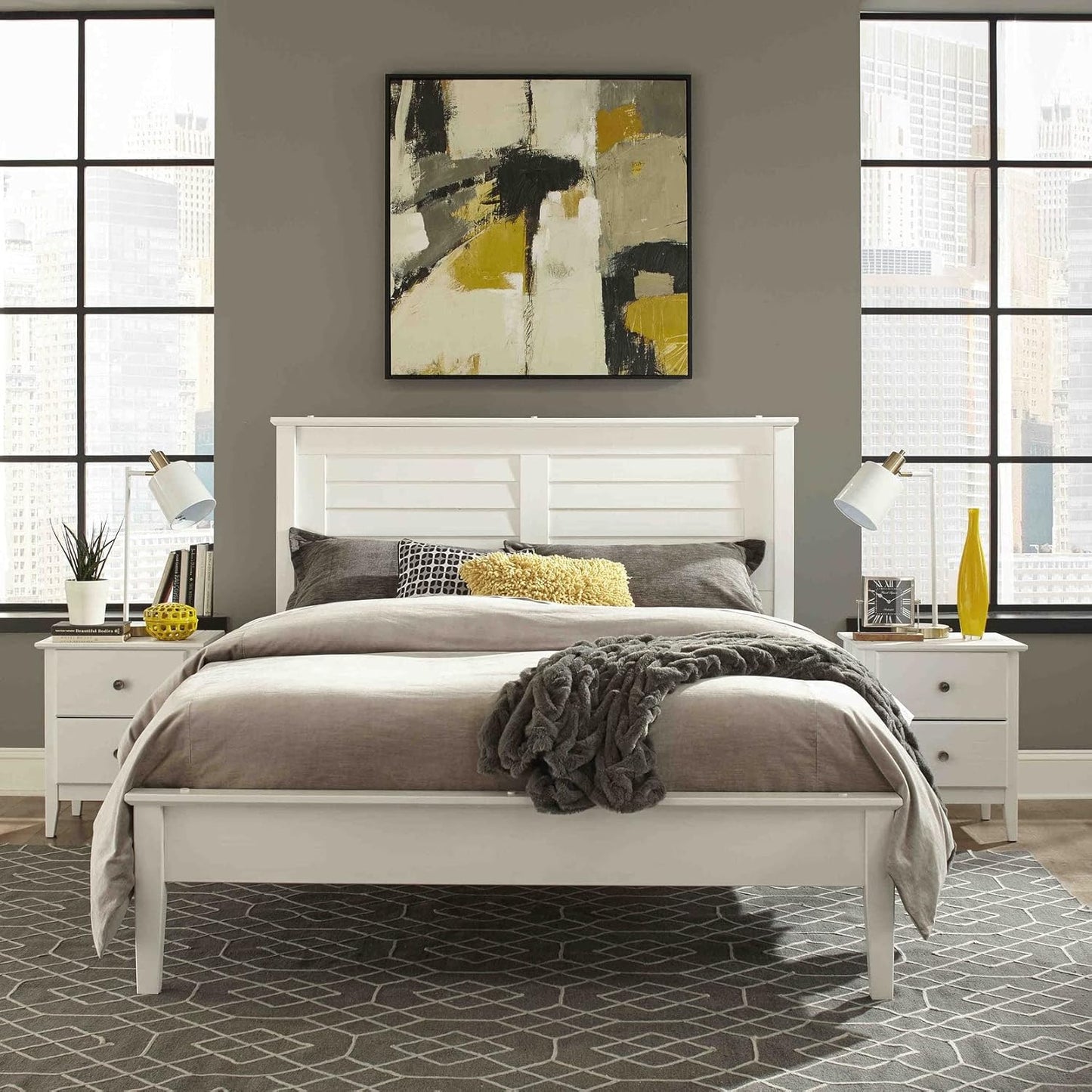 Solid Wood Platform Bed, Brushed Walnut