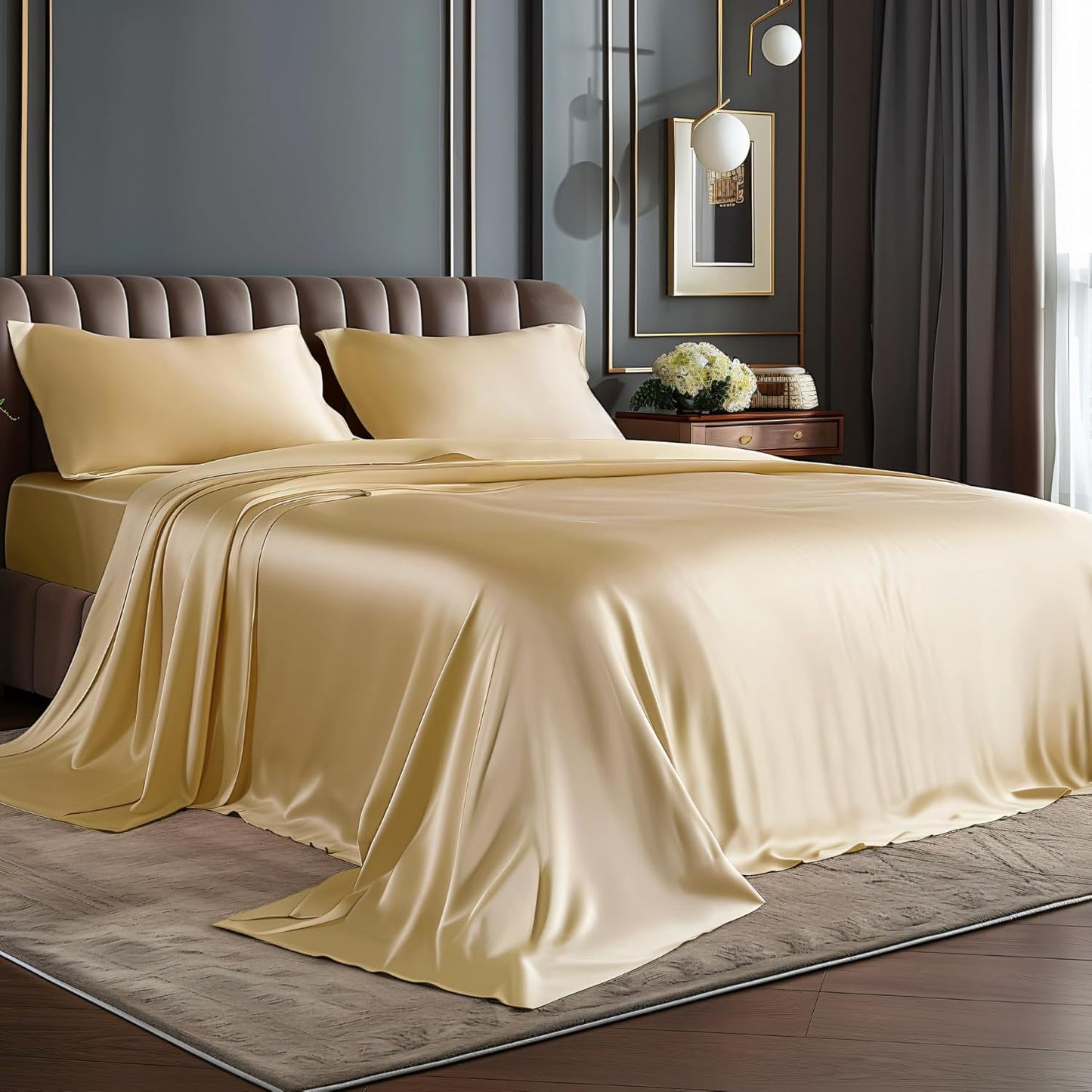 Luxury Soft Black Silky Sheets Full Size Bed Set