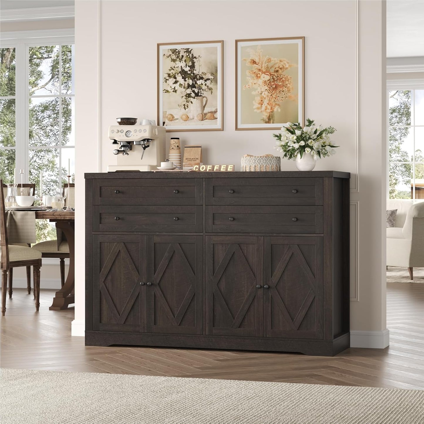 55" Coffee Bar with 4 Large Drawers
