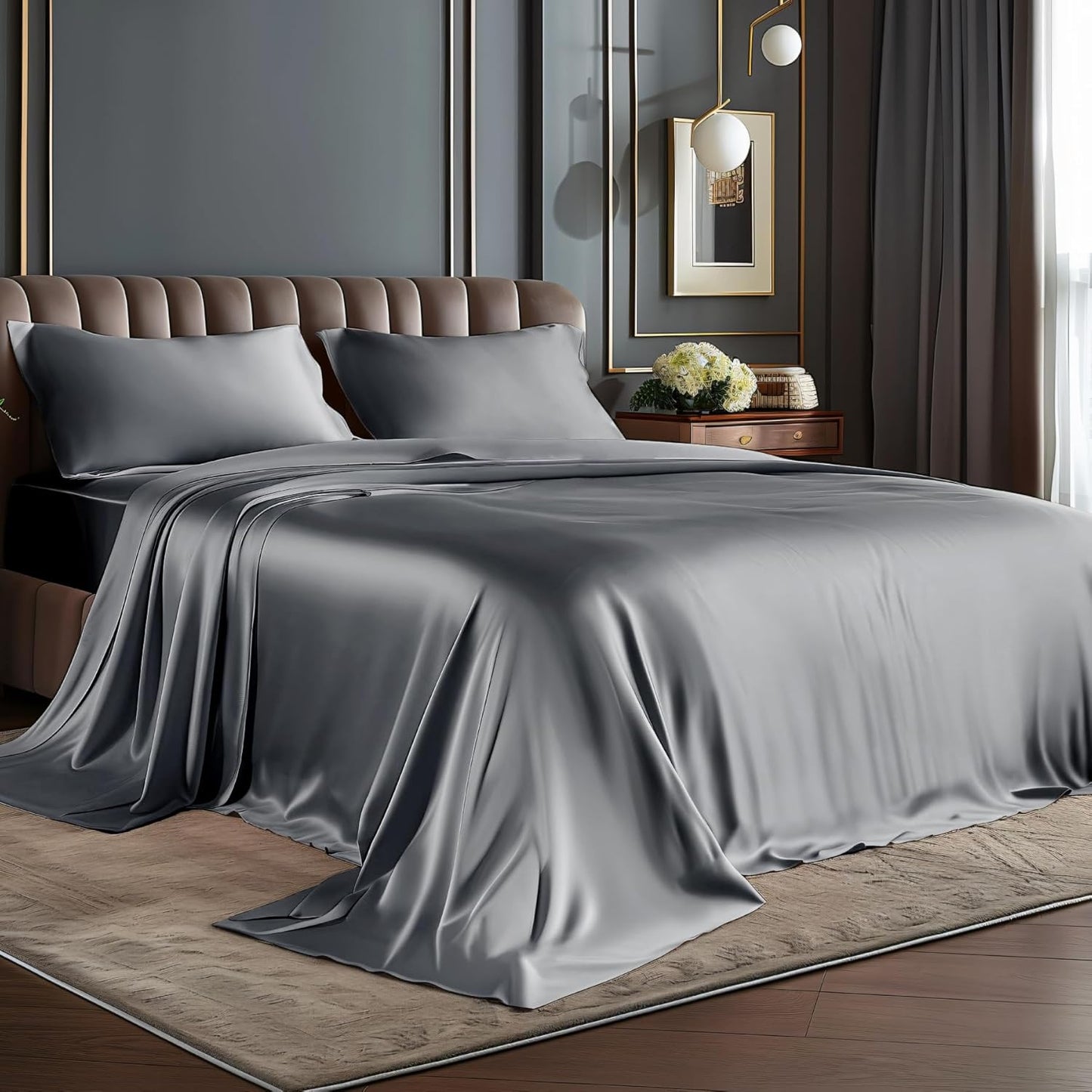 Luxury Soft Black Silky Sheets Full Size Bed Set