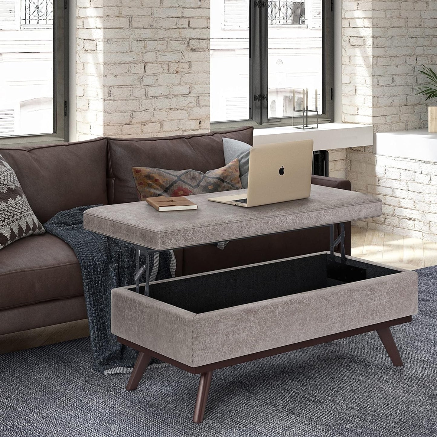 48 inch Wide Mid Century Rectangular Storage Ottoman
