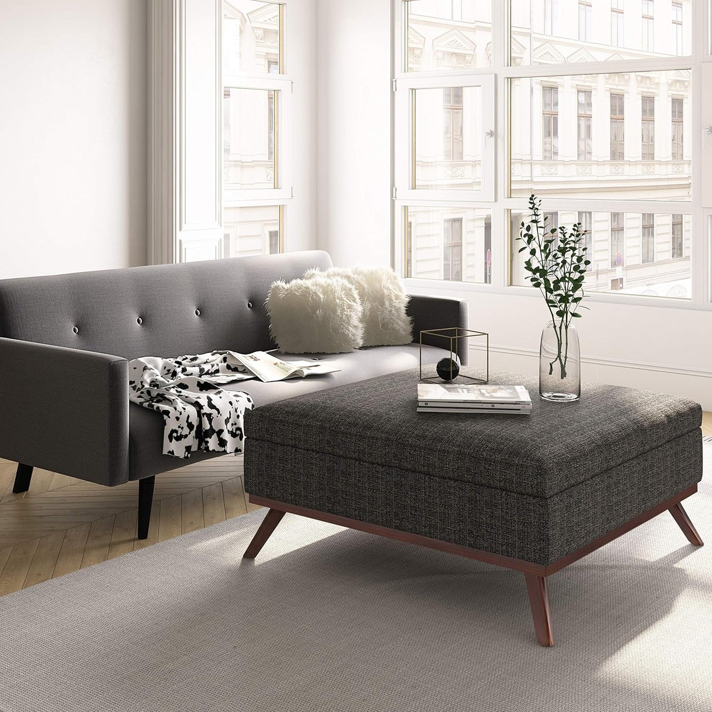 48 inch Wide Mid Century Rectangular Storage Ottoman