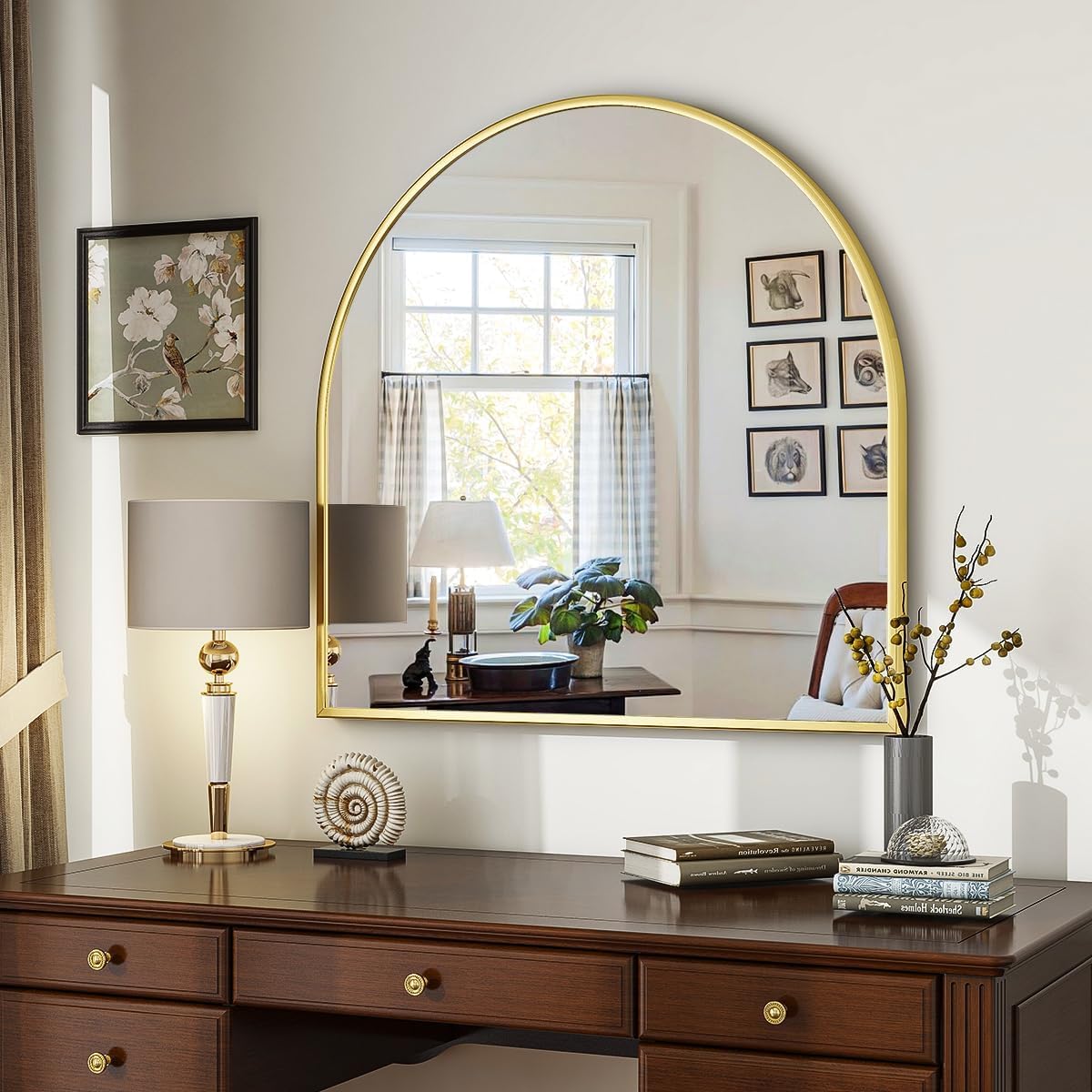 Modern Arch Bathroom Mirror, Wall Mounted Vanity Mirror with Arch Metal Frame