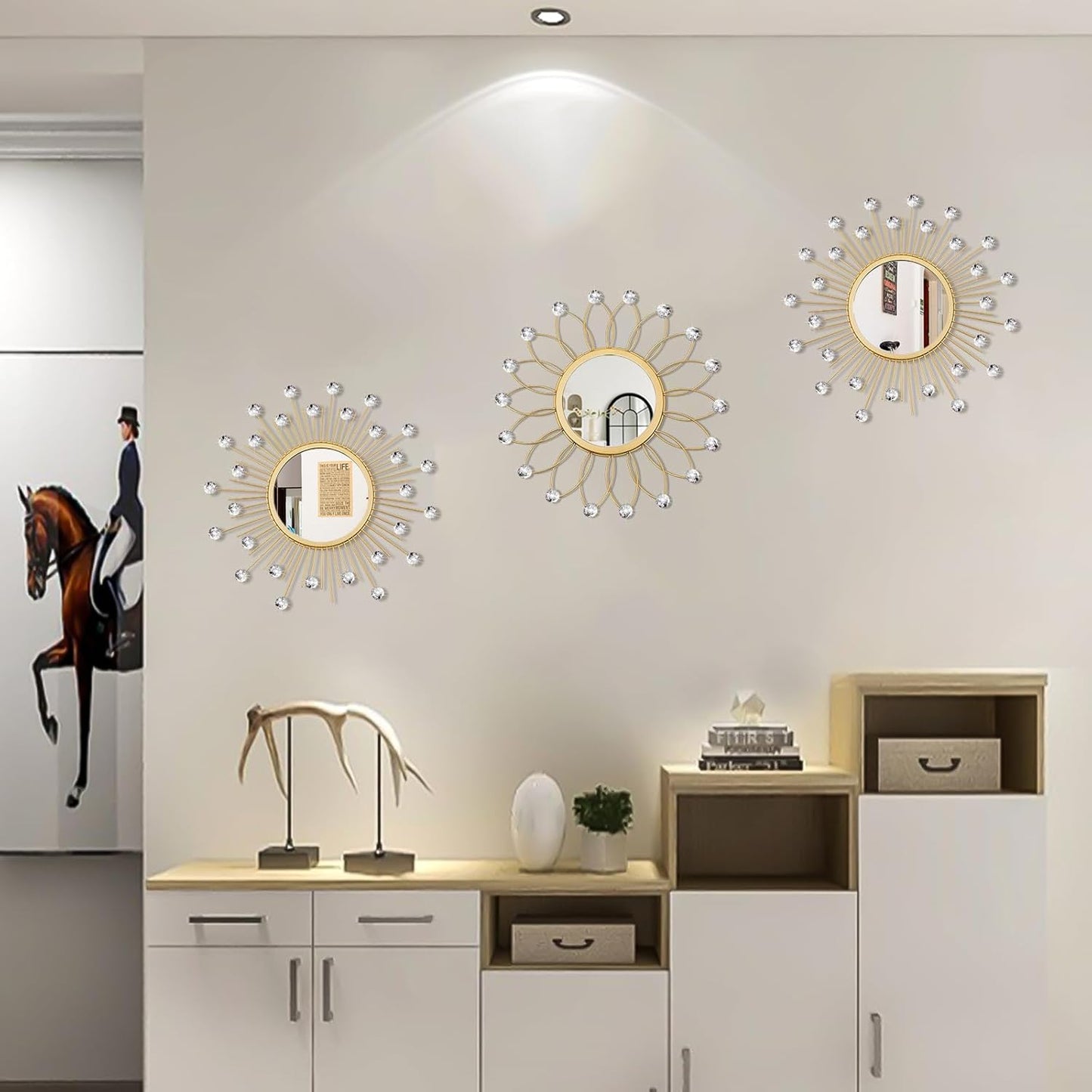 3 Pack Metal Sunburst Wall Mirrors for Home Décor