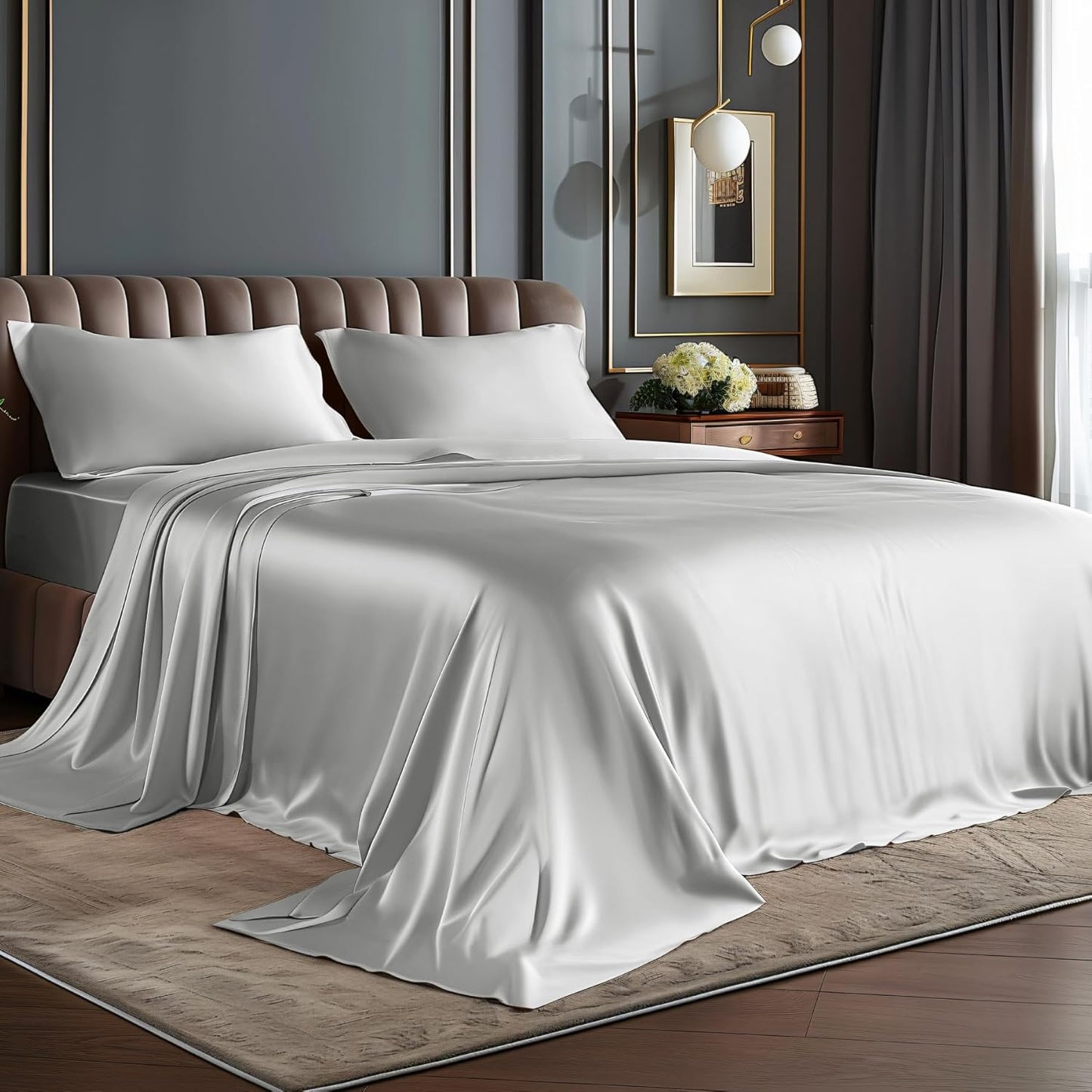 Luxury Soft Black Silky Sheets Full Size Bed Set