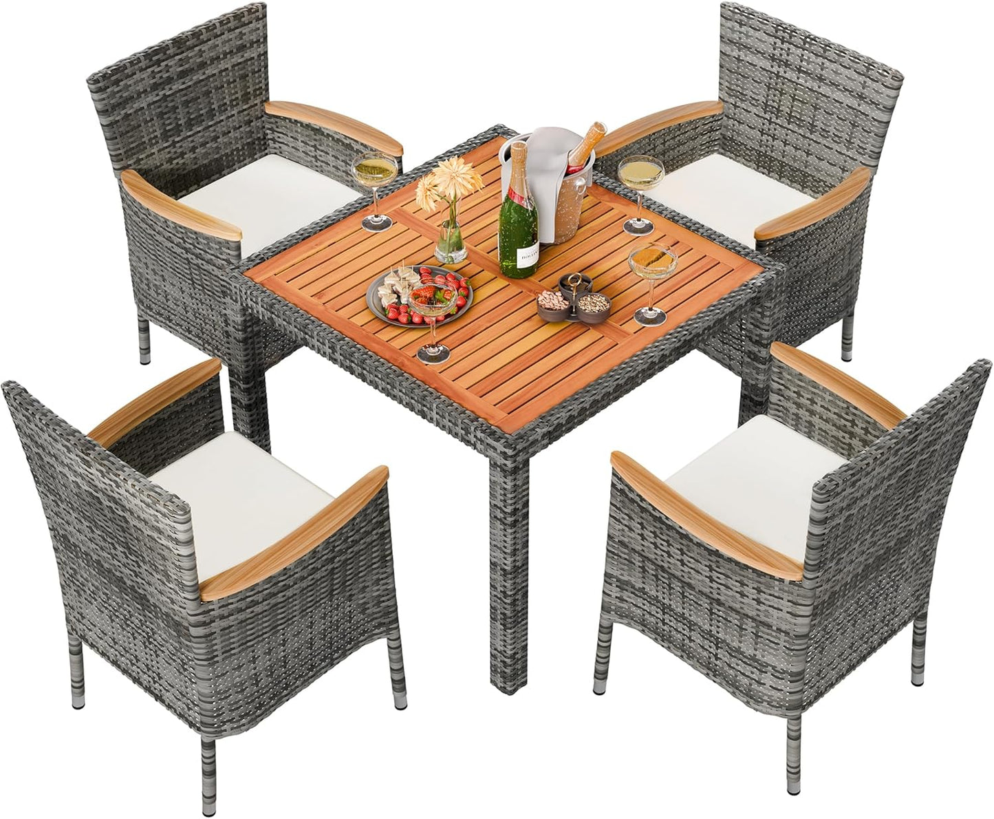 Wicker Patio Furniture Set with Wood Table Top