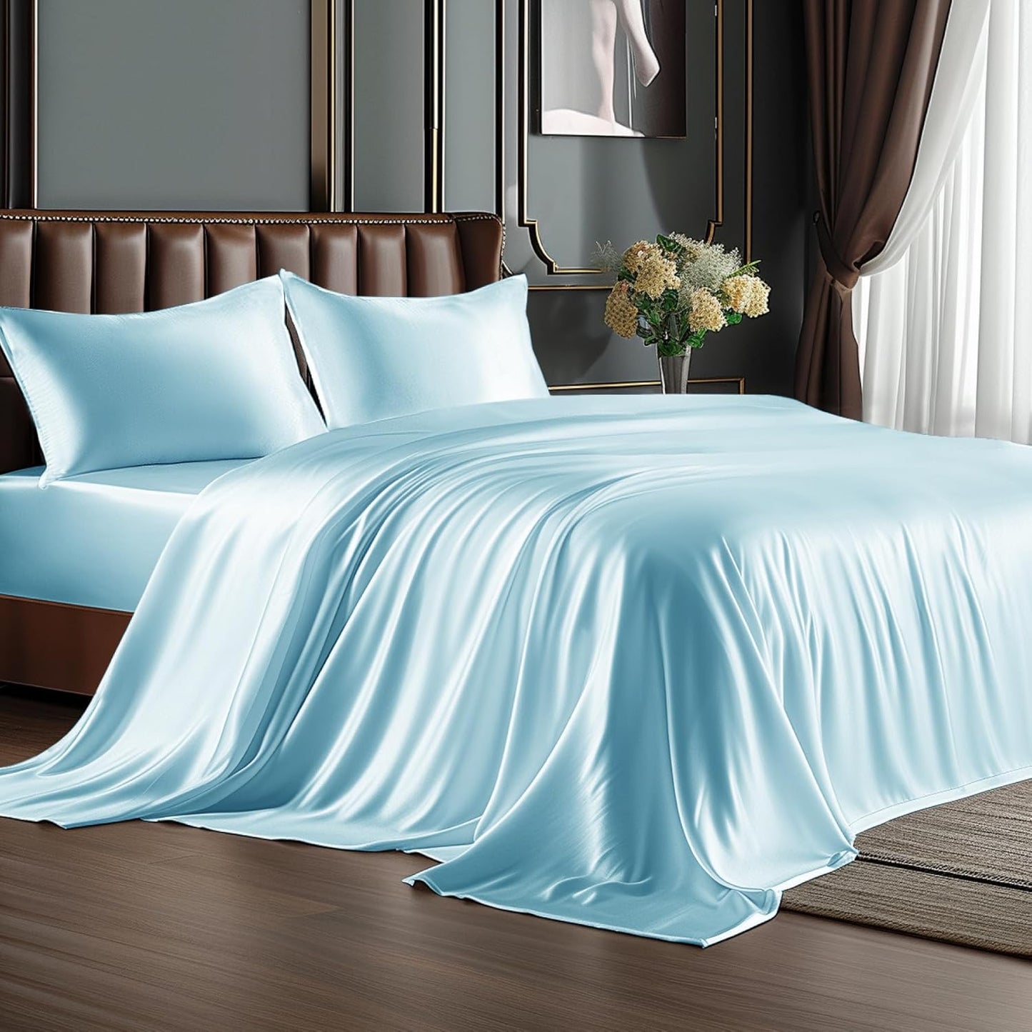 Luxury Soft Black Silky Sheets Full Size Bed Set
