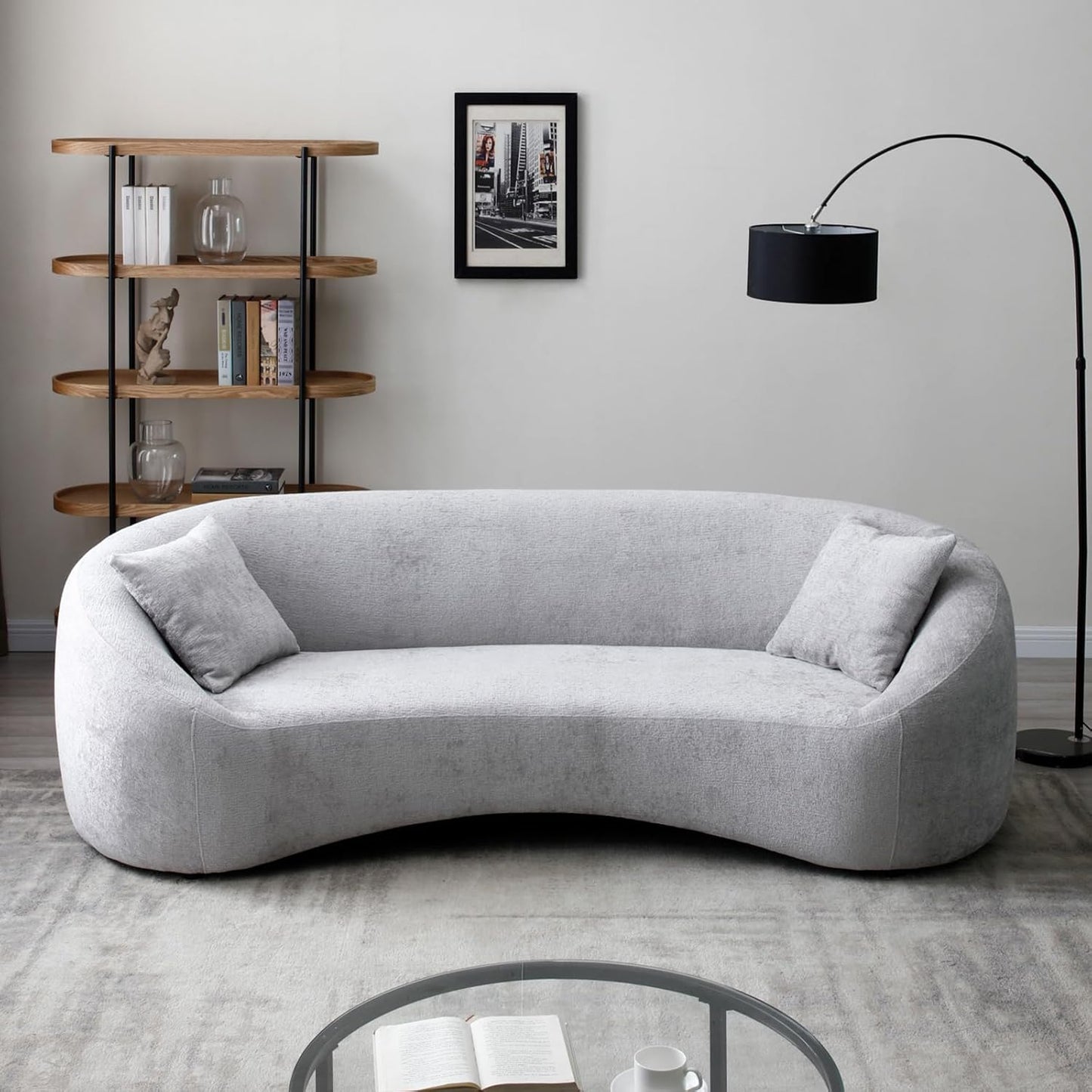 Minimalist Curved 3 Seater Boucle Teddy Velvet Fabric Sofa