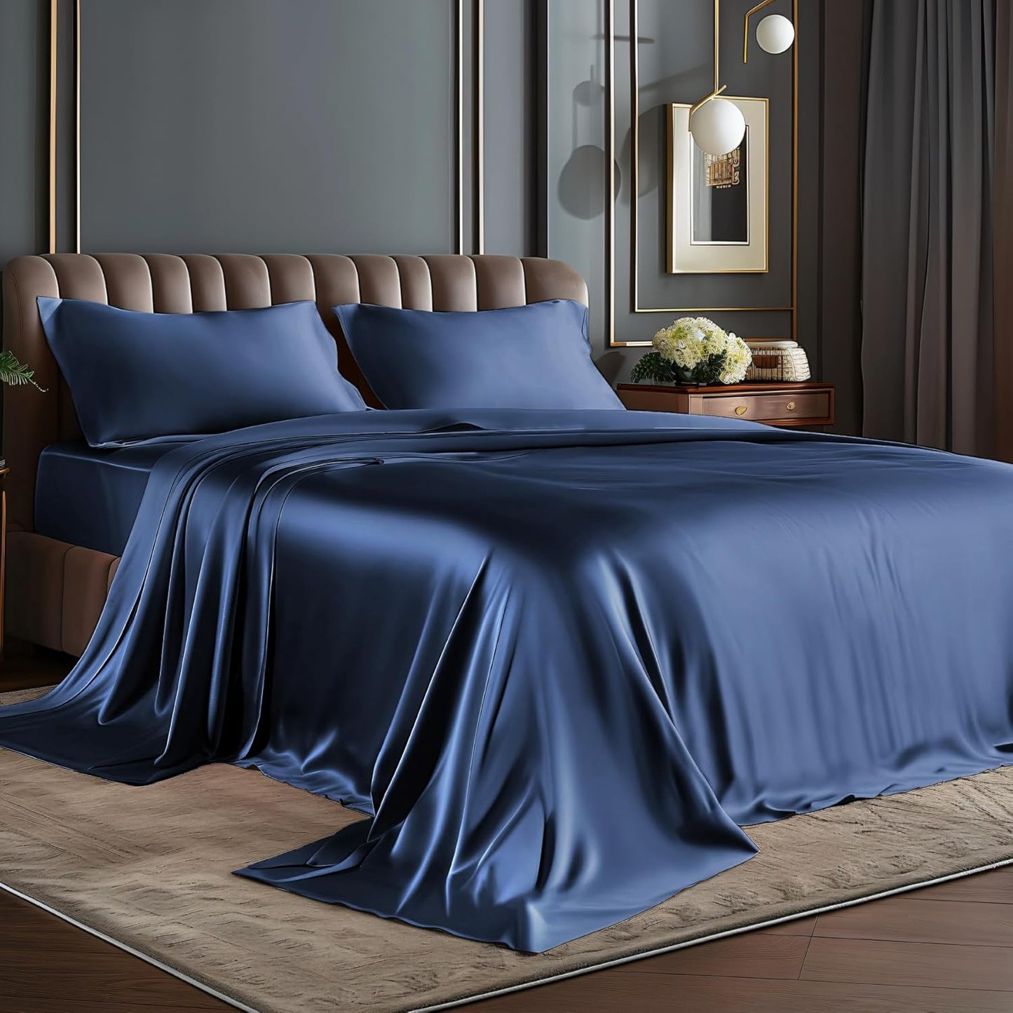 Luxury Soft Black Silky Sheets Full Size Bed Set