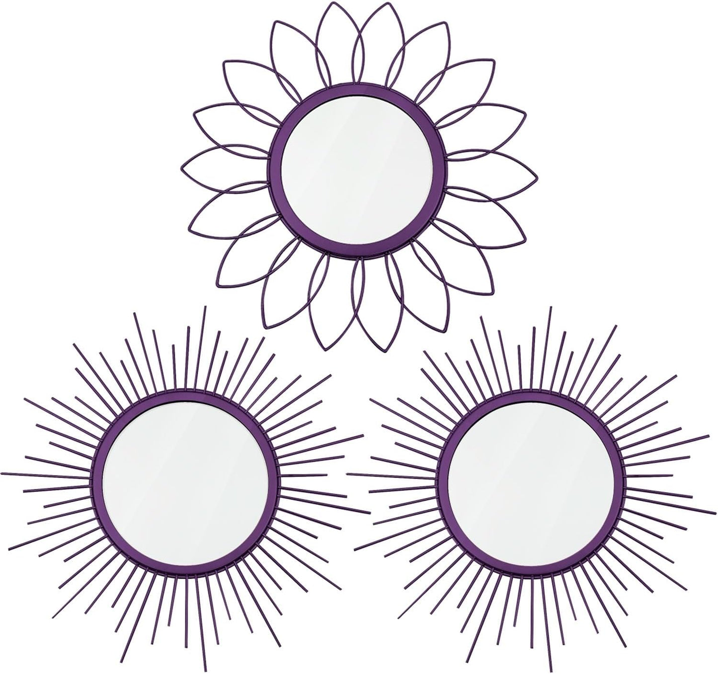 3 Pack Metal Sunburst Wall Mirrors for Home Décor