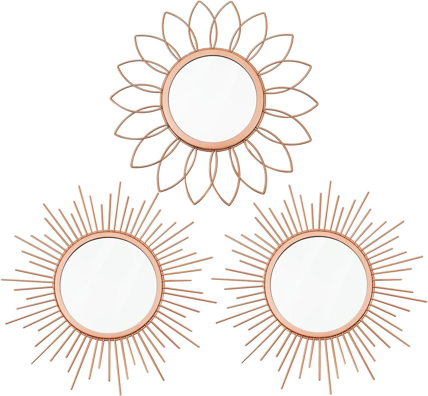 3 Pack Metal Sunburst Wall Mirrors for Home Décor