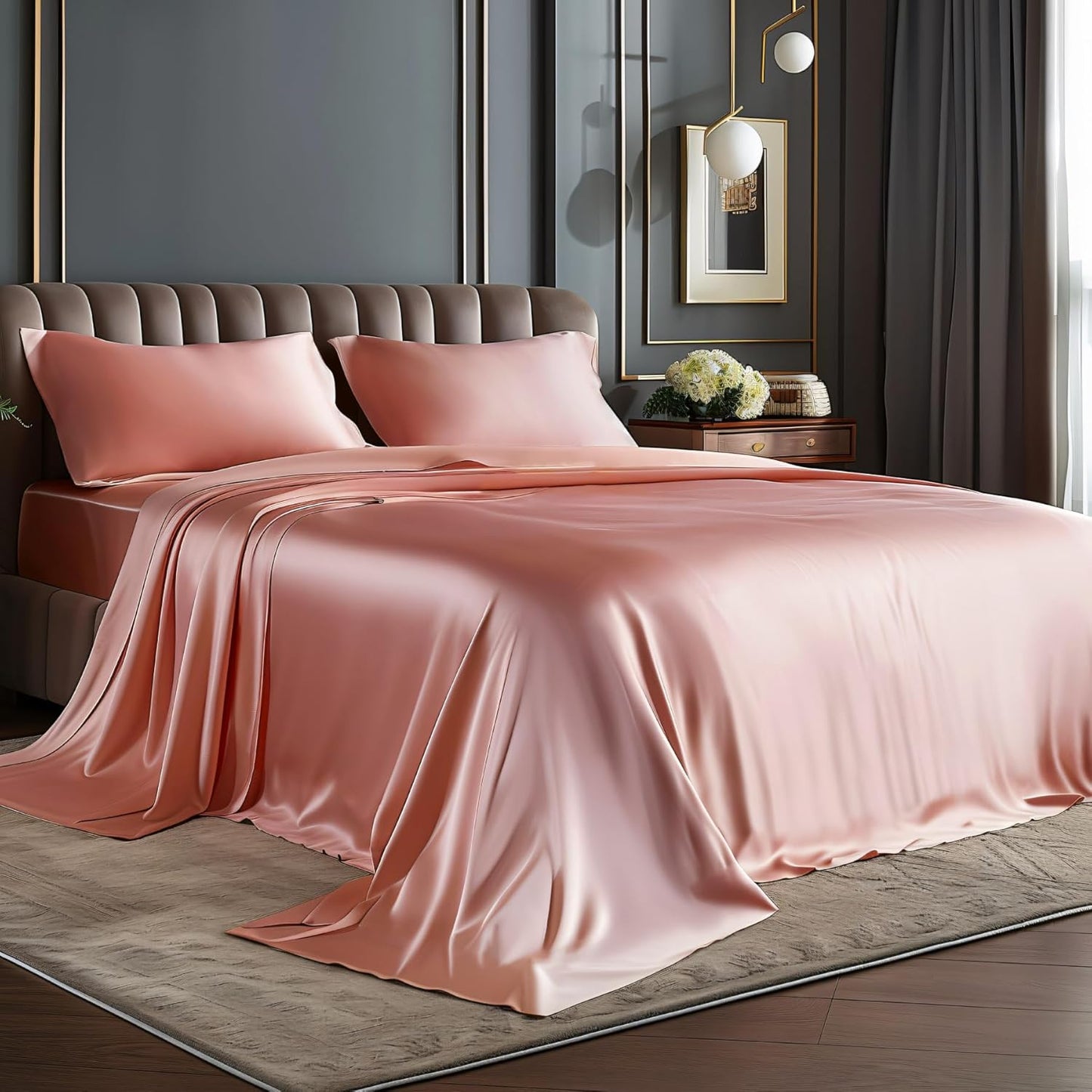 Luxury Soft Black Silky Sheets Full Size Bed Set