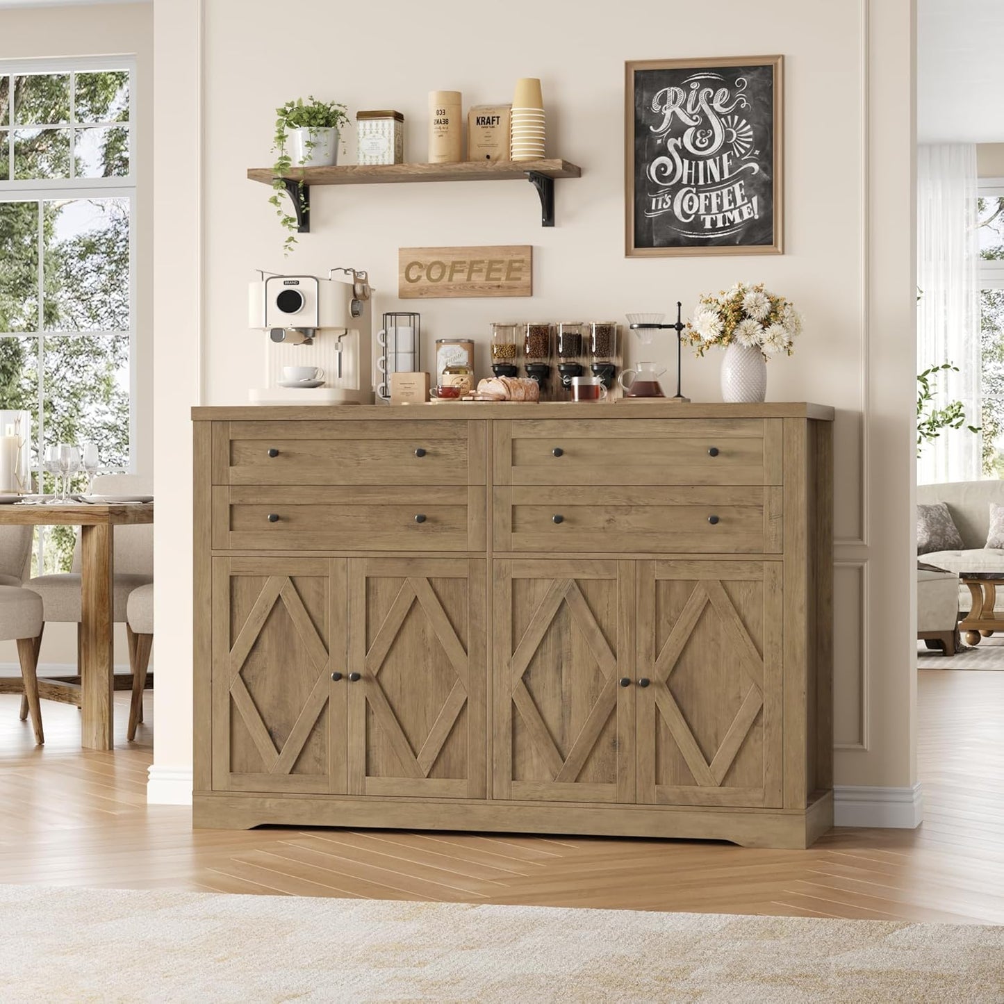 55" Coffee Bar with 4 Large Drawers