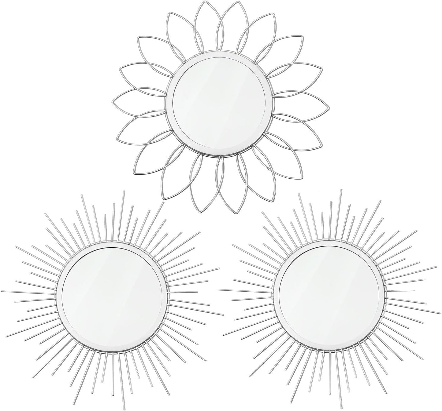 3 Pack Metal Sunburst Wall Mirrors for Home Décor