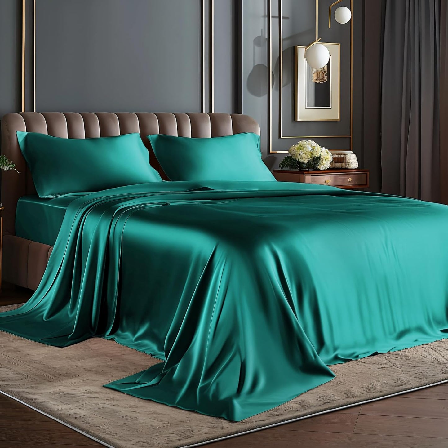 Luxury Soft Black Silky Sheets Full Size Bed Set