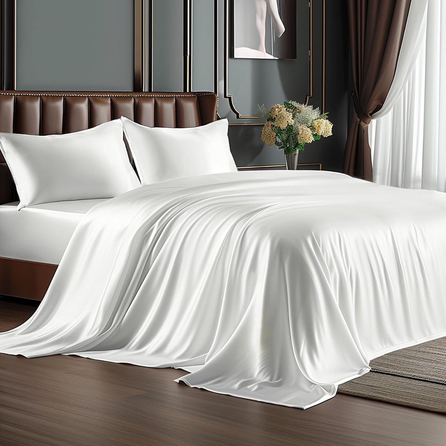 Luxury Soft Black Silky Sheets Full Size Bed Set