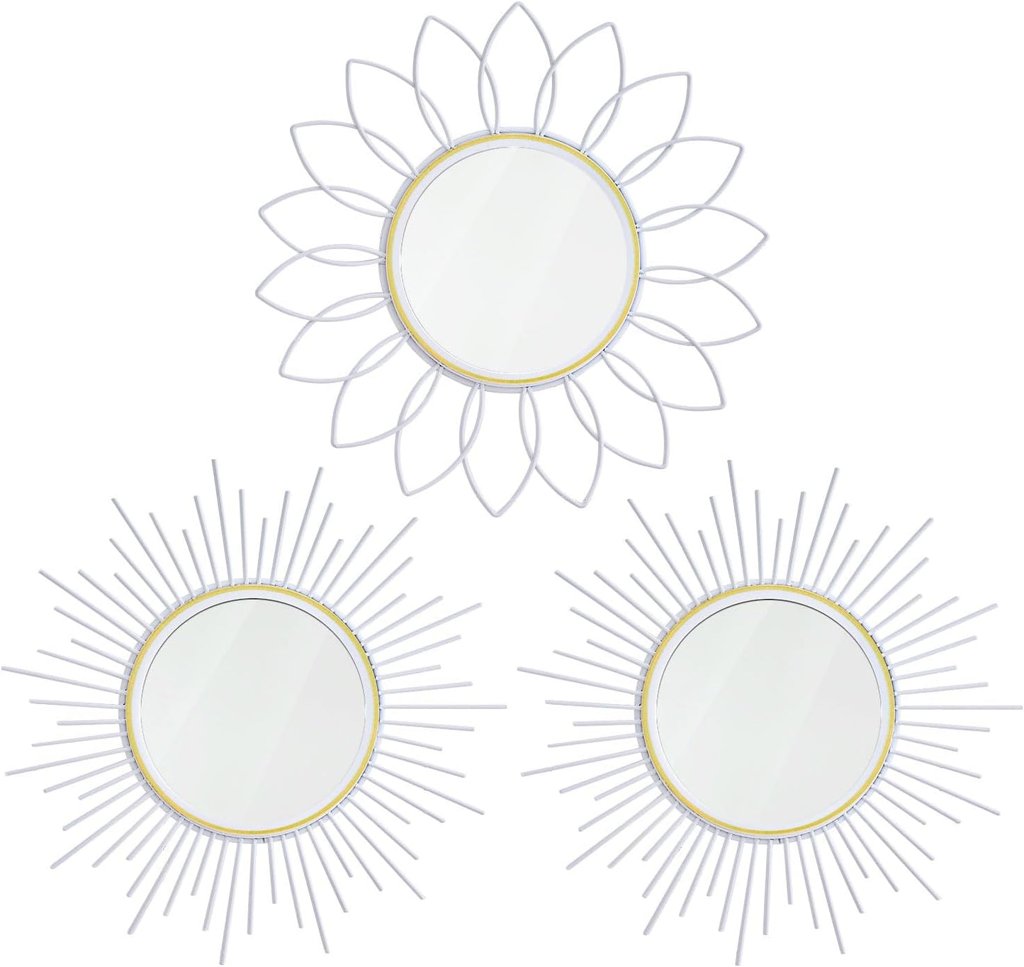 3 Pack Metal Sunburst Wall Mirrors for Home Décor
