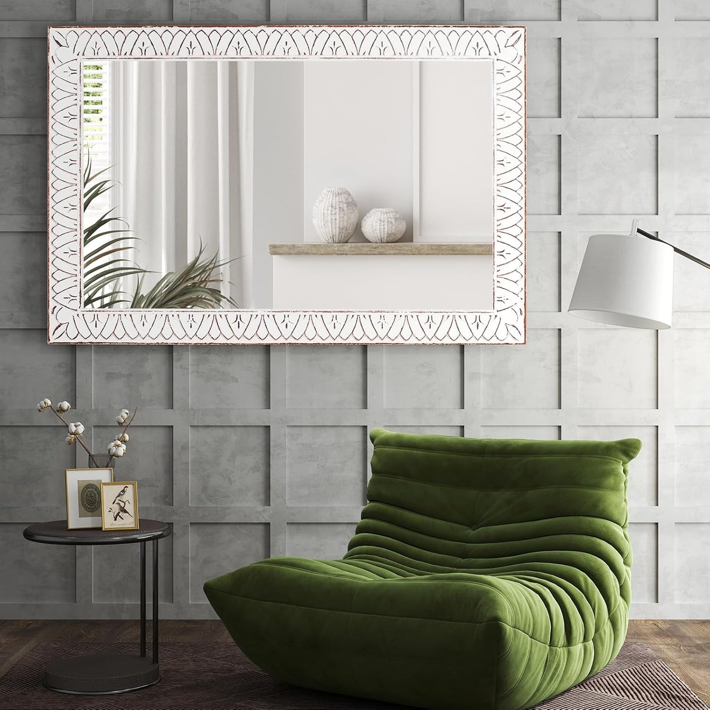 36x24 Inch Farmhouse Rectangle Wall Mirrors with Wooden Frame